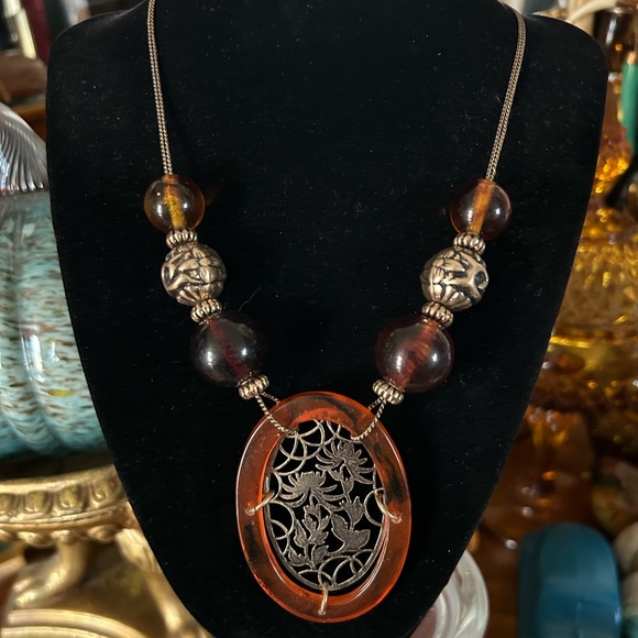 Vintage Jewelry - Vintage Amber Tortoise Bead Necklace